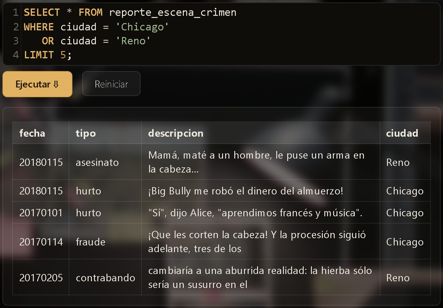 Resultado de una consulta combinando dos condiciones con OR
